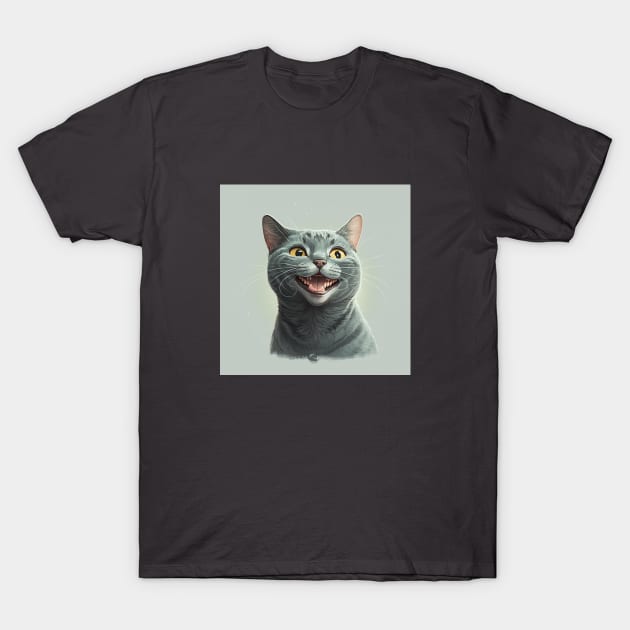 Illustration of funny grey haired cat looking to the side T-Shirt by KOTYA